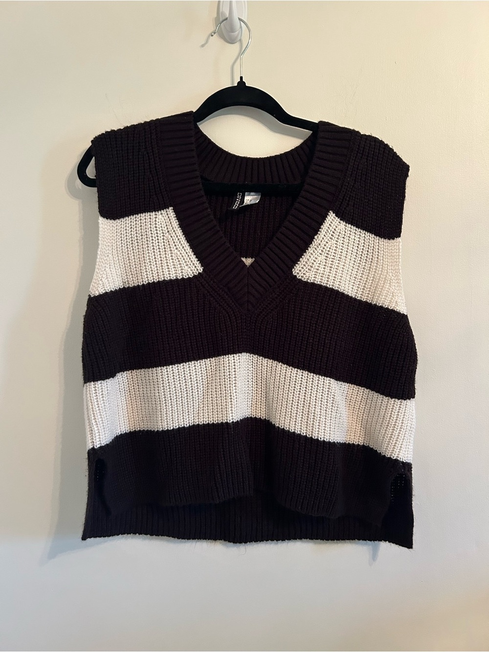 Divided Black and White Striped V‑Neck Sweater Vest